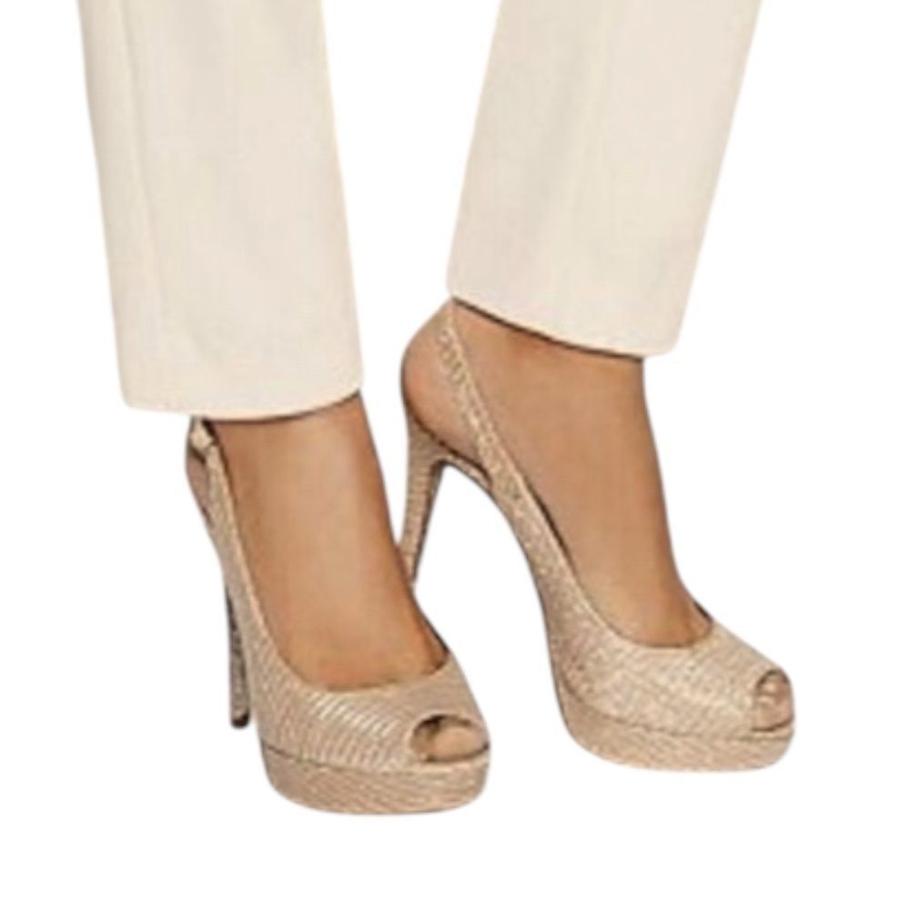 Adrianna Papell RITA Nude Gold Metallic Peep-Toe Platform Slingback Heels